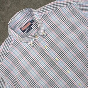 Vineyard Vines Murray Shirt Mens XXL Blue Pink Gingham Plaid Button Down‎
